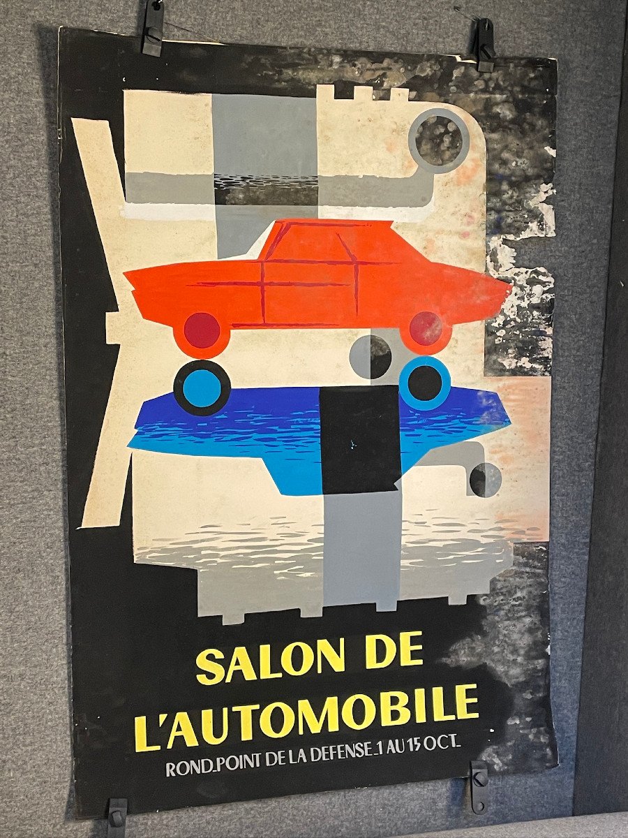 Salon de l’auto : projet d’affiche, gouache originale vers 1960-photo-4