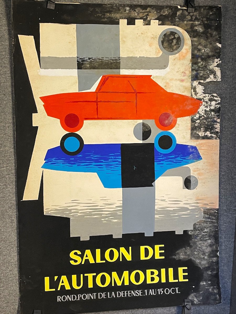 Salon de l’auto : projet d’affiche, gouache originale vers 1960-photo-4