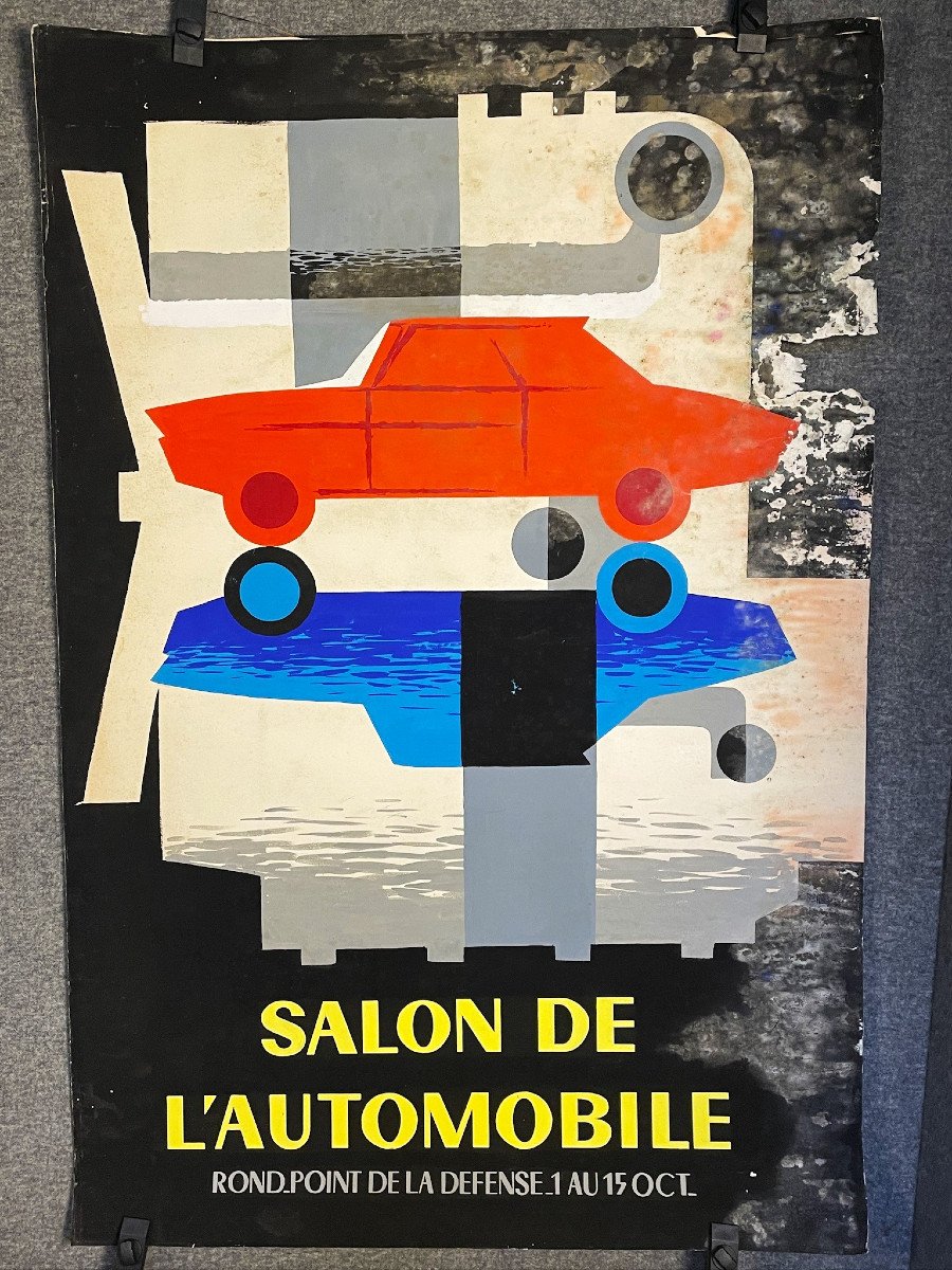 Salon de l’auto : projet d’affiche, gouache originale vers 1960-photo-6