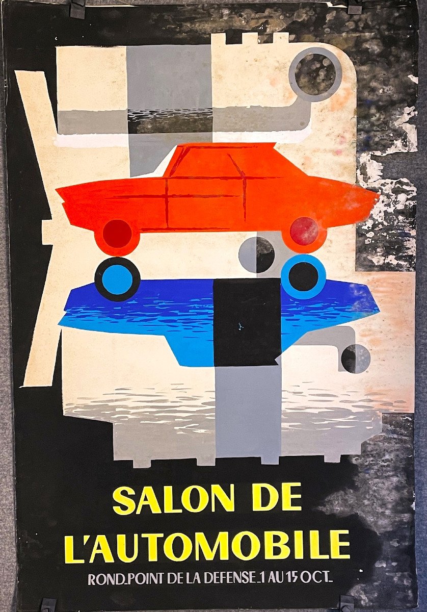 Salon de l’auto : projet d’affiche, gouache originale vers 1960