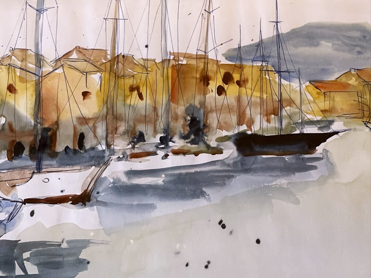 Port Grimaud, Cogolin, grande aquarelle de Michel Degenne-photo-2