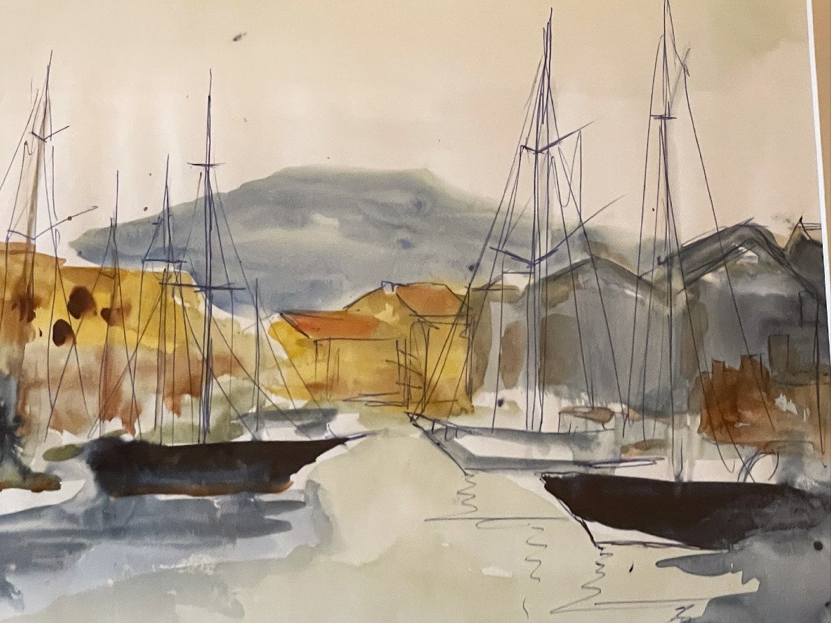 Port Grimaud, Cogolin, grande aquarelle de Michel Degenne-photo-3