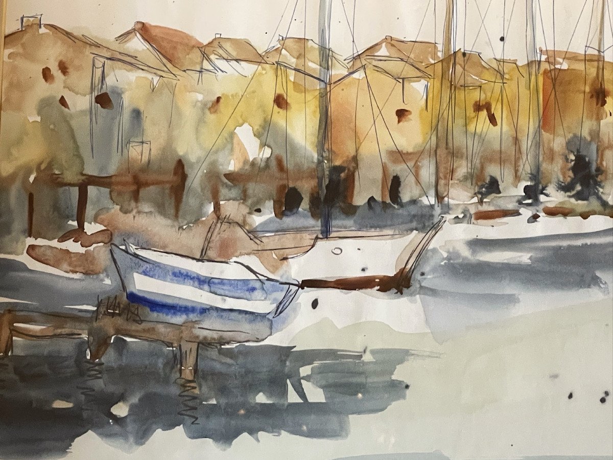 Port Grimaud, Cogolin, grande aquarelle de Michel Degenne-photo-4