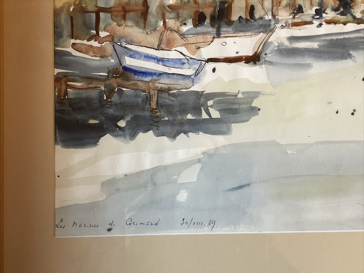 Port Grimaud, Cogolin, grande aquarelle de Michel Degenne-photo-2