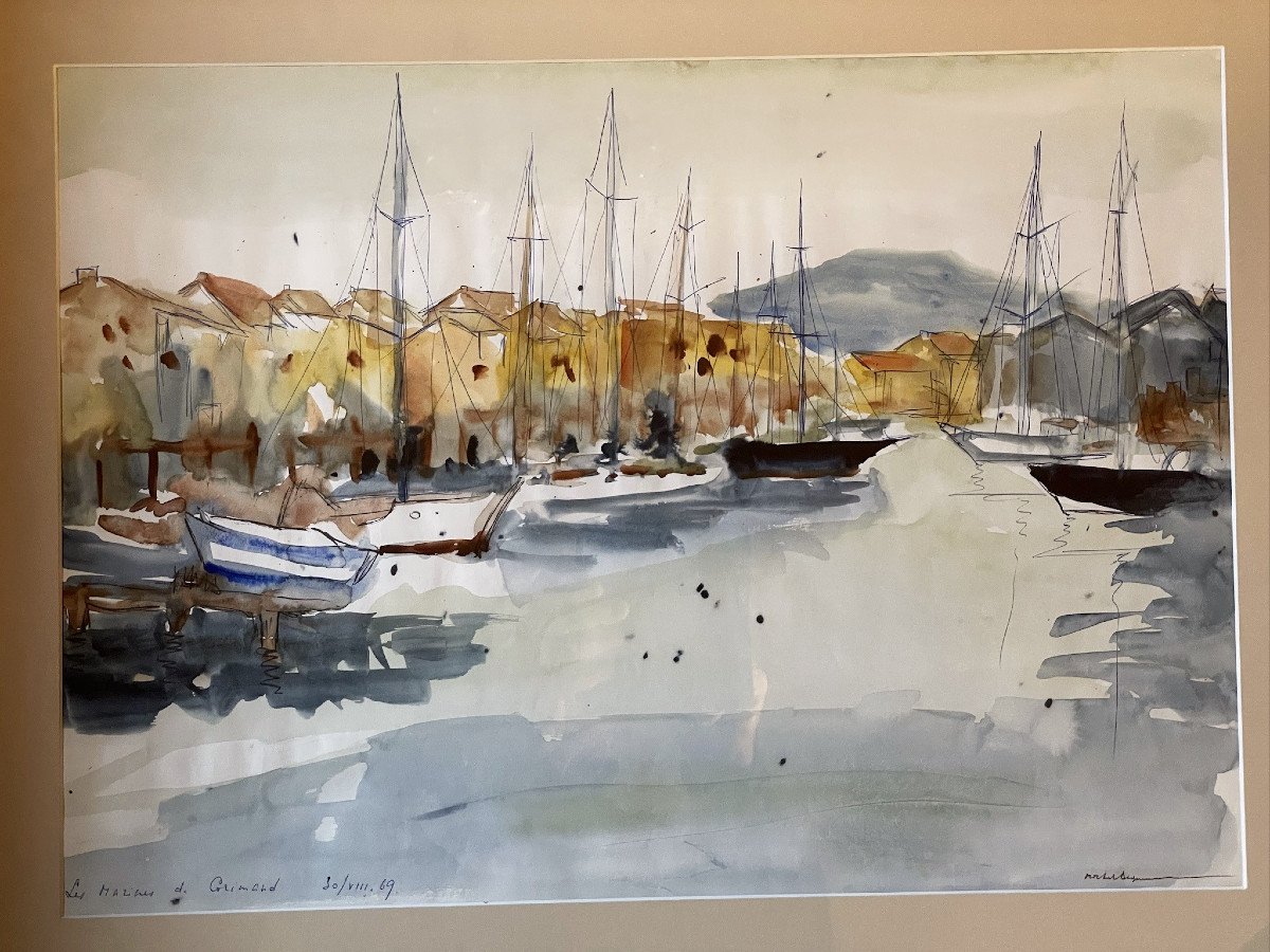 Port Grimaud, Cogolin, grande aquarelle de Michel Degenne-photo-5