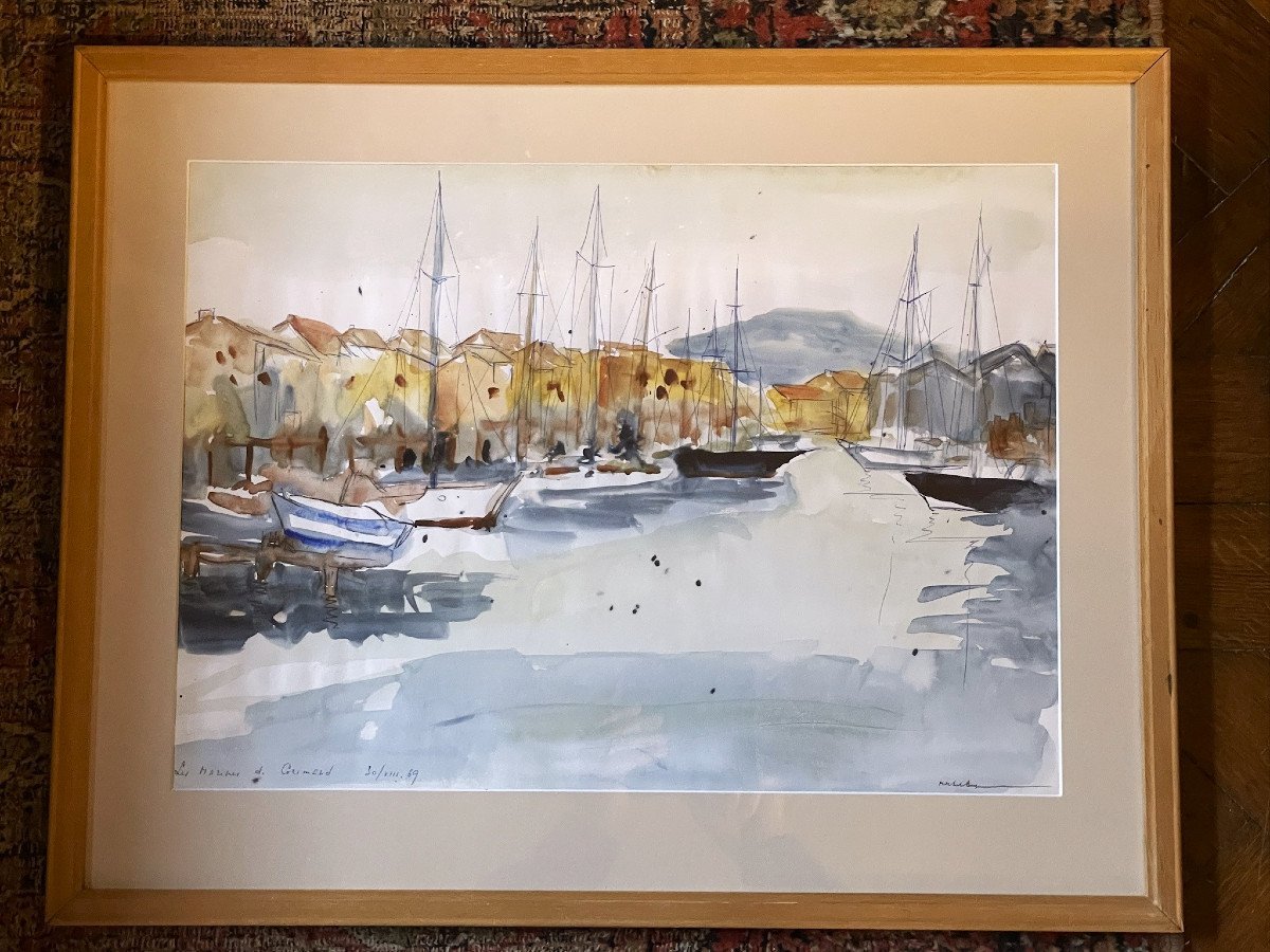 Port Grimaud, Cogolin, grande aquarelle de Michel Degenne