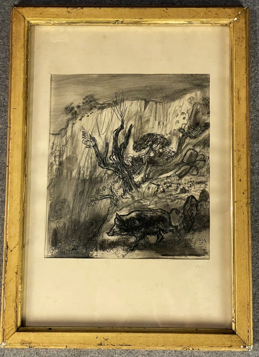 Edy Legrand dessin à l’encre « sanglier dans le Luberon » proche Bonnieux-photo-1