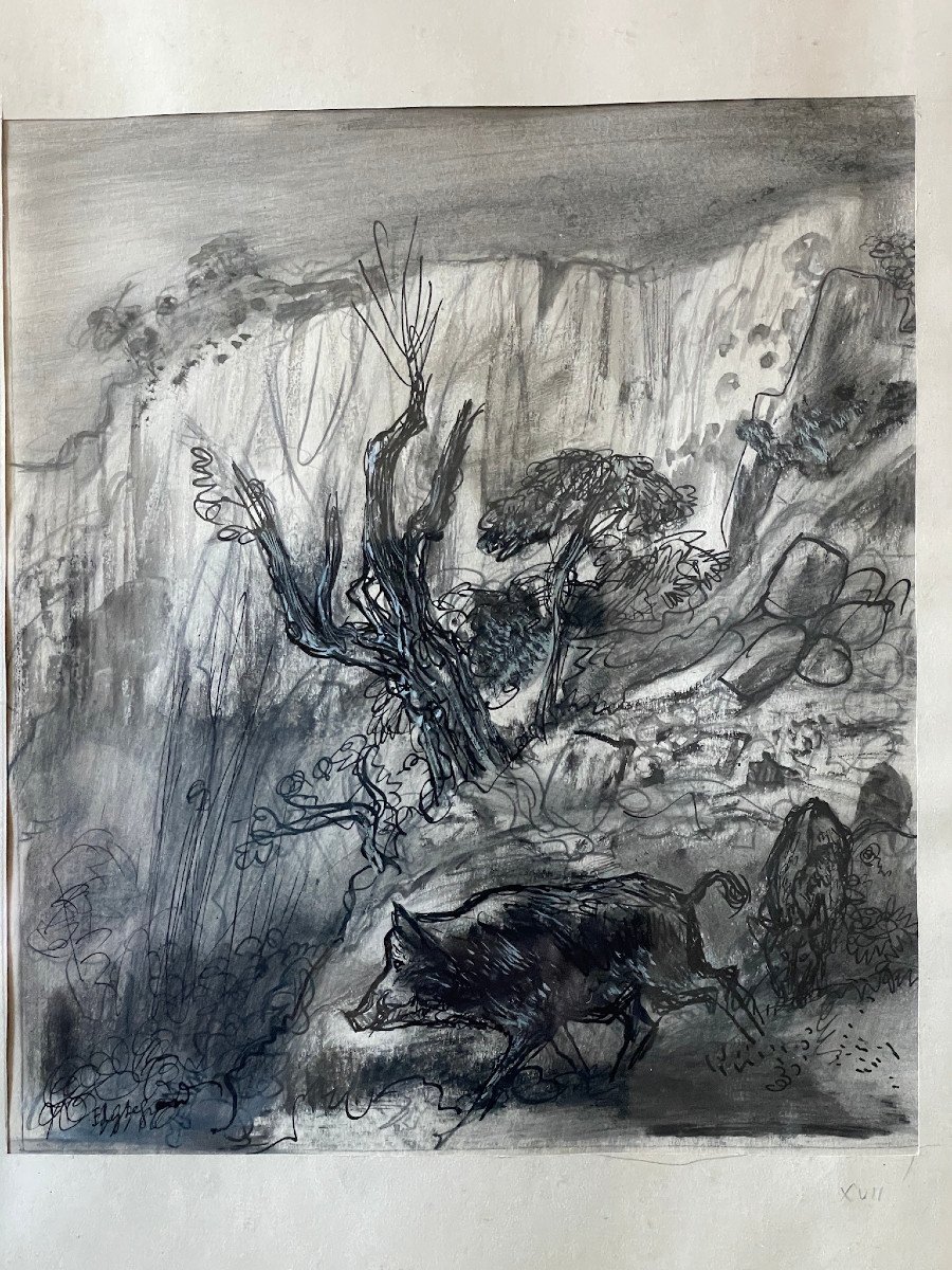 Edy Legrand dessin à l’encre « sanglier dans le Luberon » proche Bonnieux-photo-2