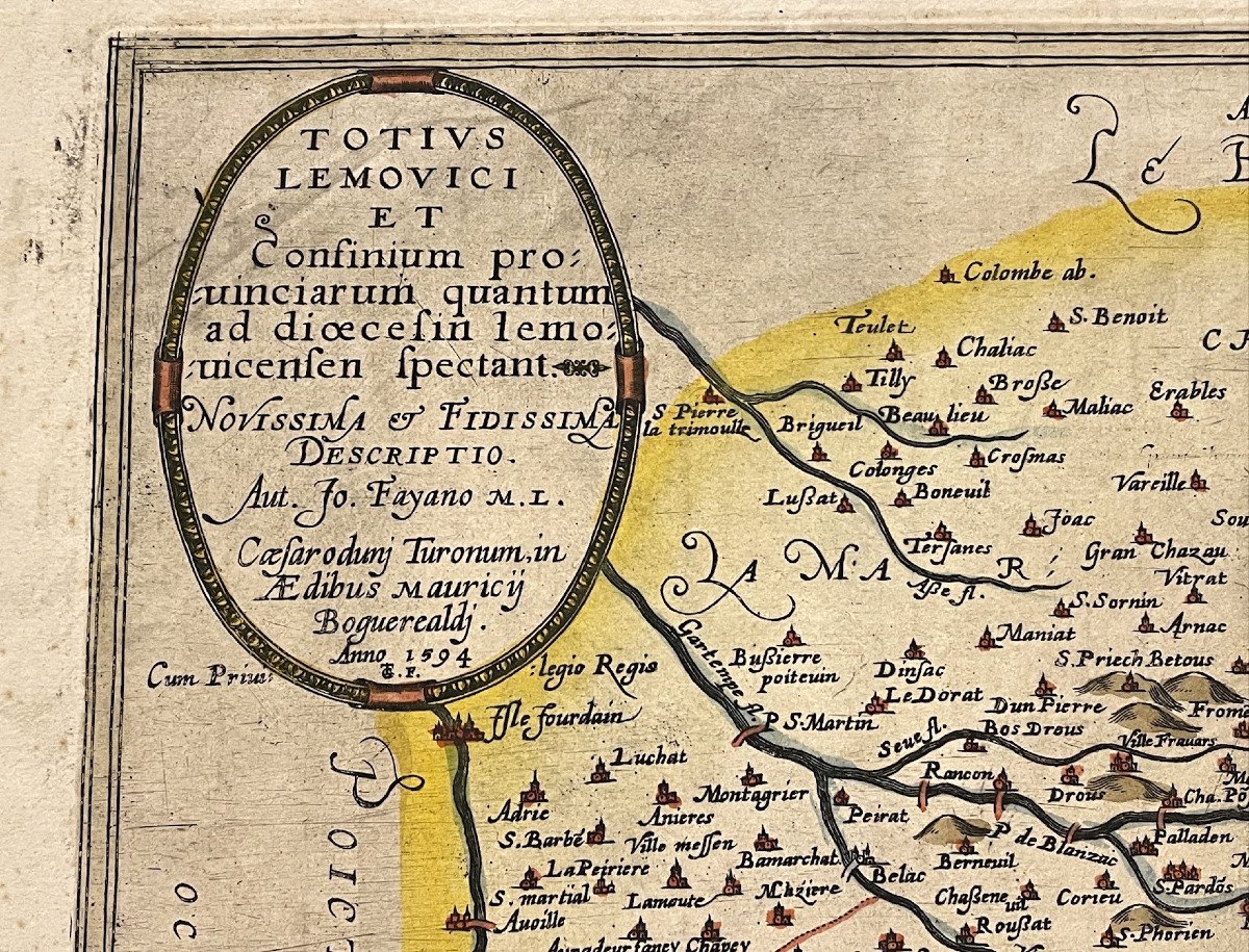 Carte originale aquarellée du XVIème siècle de Limoges et du Limousin-photo-3