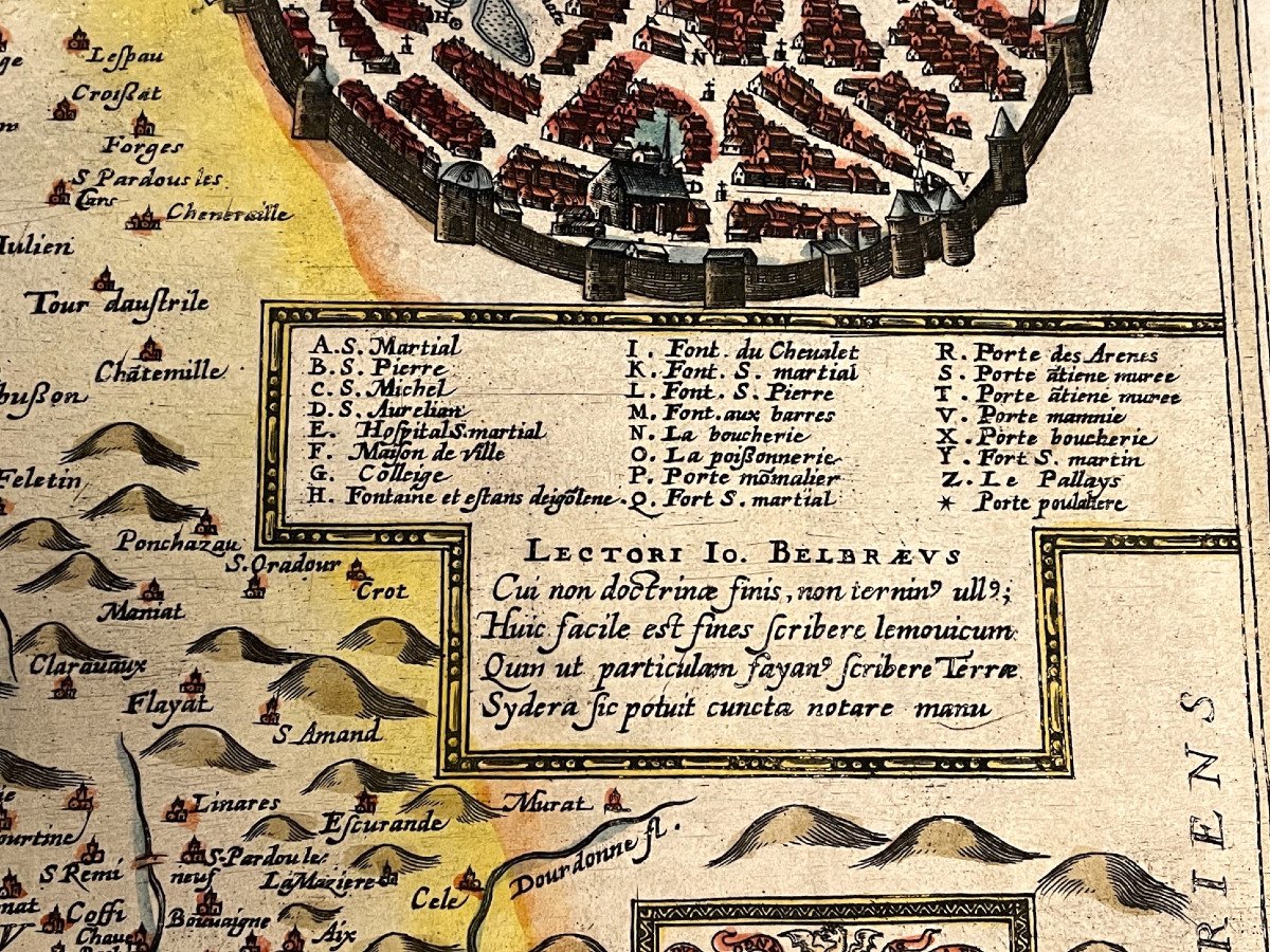 Carte originale aquarellée du XVIème siècle de Limoges et du Limousin-photo-1