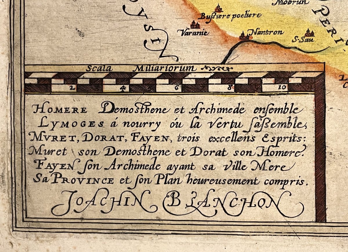 Carte originale aquarellée du XVIème siècle de Limoges et du Limousin-photo-2