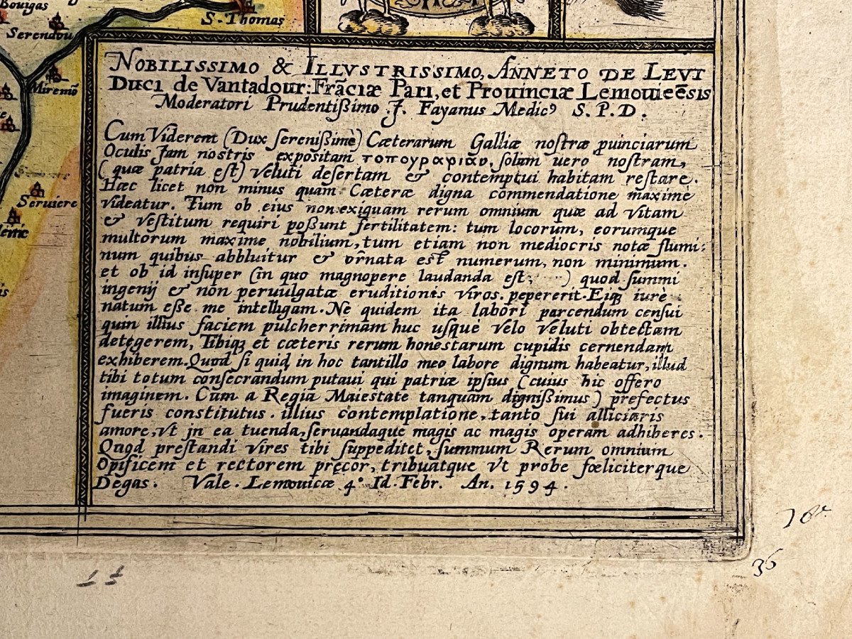 Carte originale aquarellée du XVIème siècle de Limoges et du Limousin-photo-3