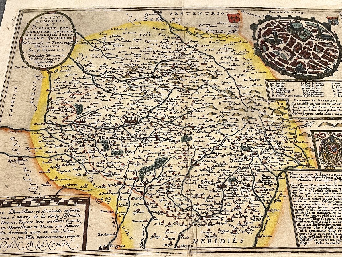 Carte originale aquarellée du XVIème siècle de Limoges et du Limousin-photo-4