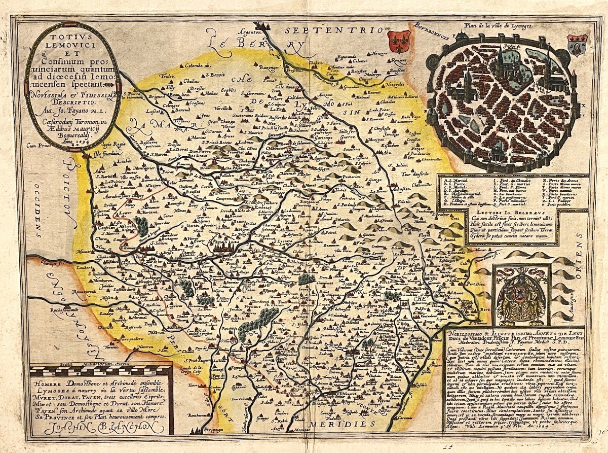 Carte originale aquarellée du XVIème siècle de Limoges et du Limousin-photo-5