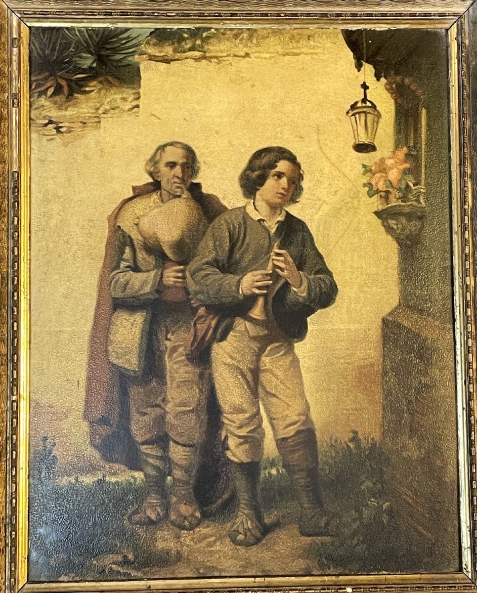 La sérénade, musiciens italiens chromolithographie XIXème-photo-2