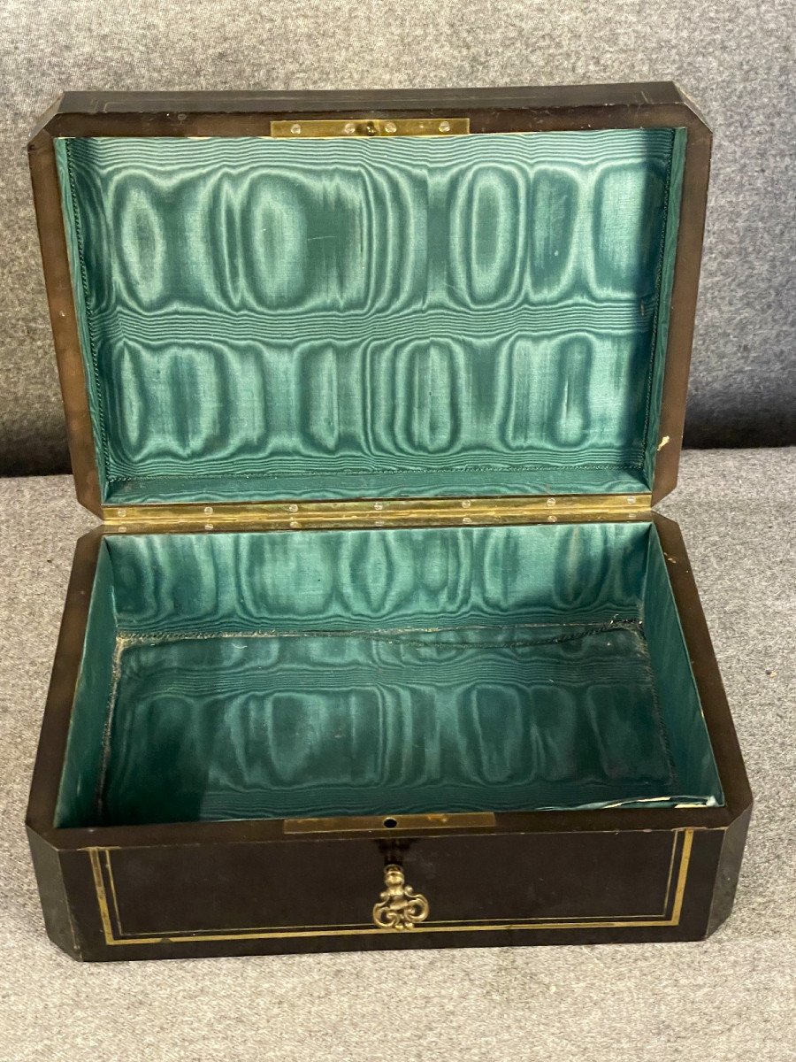 Coffret, boite à bijoux Napoléon III époque XIXe bois noirci avec sa clef-photo-3