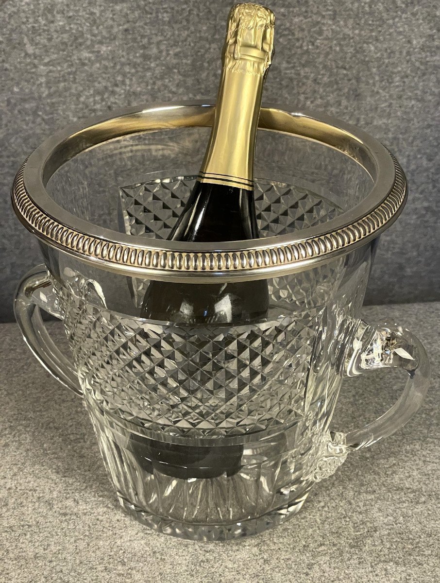 Baccarat: Rare Odiot Cut Crystal And Silver Champagne Bucket-photo-2