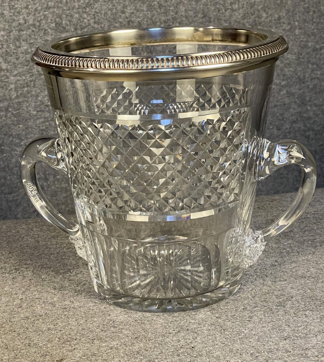 Baccarat: Rare Odiot Cut Crystal And Silver Champagne Bucket-photo-3