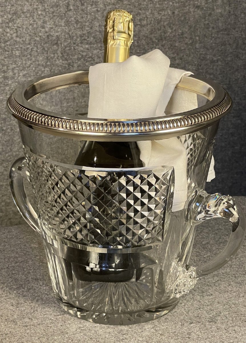 Baccarat: Rare Odiot Cut Crystal And Silver Champagne Bucket-photo-4