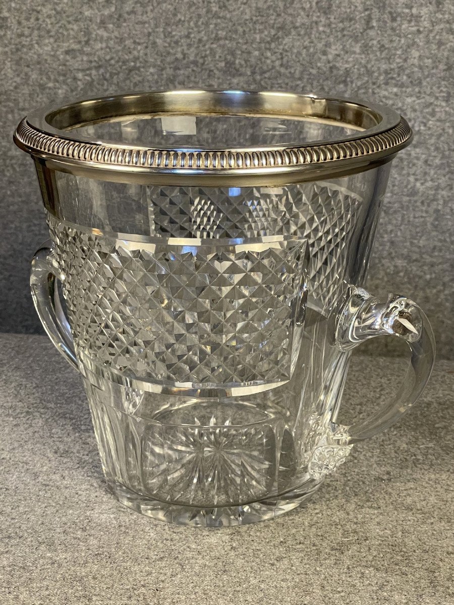 Baccarat: Rare Odiot Cut Crystal And Silver Champagne Bucket-photo-1