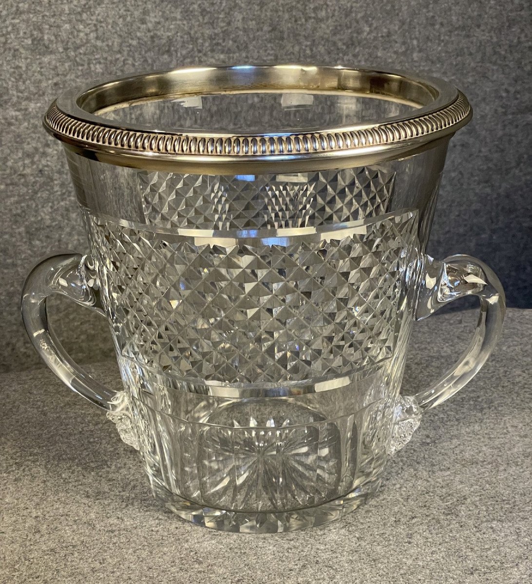 Baccarat: Rare Odiot Cut Crystal And Silver Champagne Bucket-photo-2