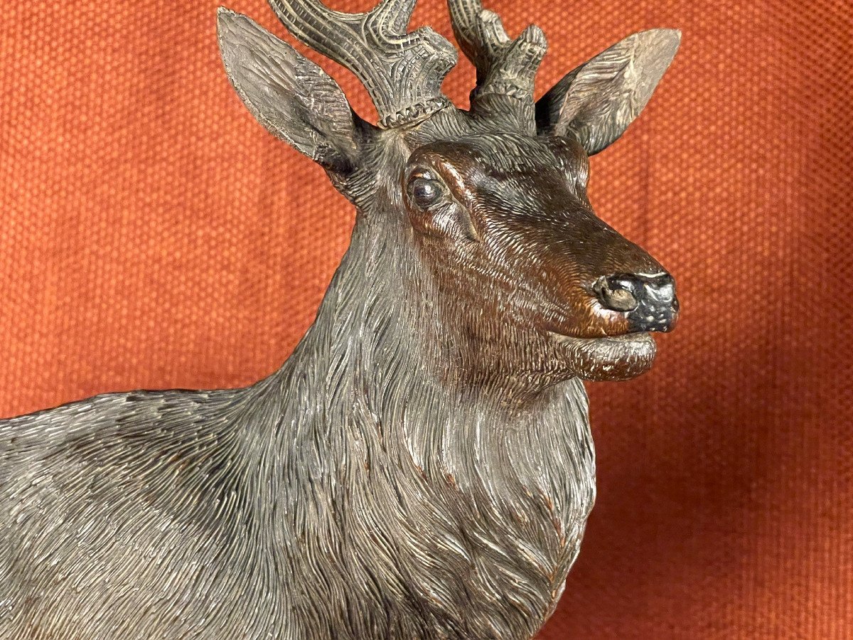 Majestic Wooden Deer On The Lookout By Ernest Heisl, Austria, 19th Century-photo-3