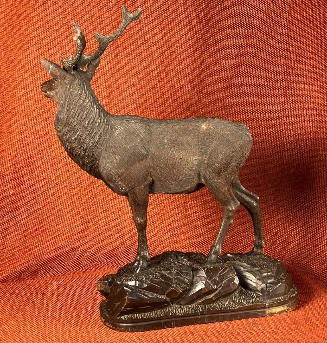 Majestic Wooden Deer On The Lookout By Ernest Heisl, Austria, 19th Century-photo-7