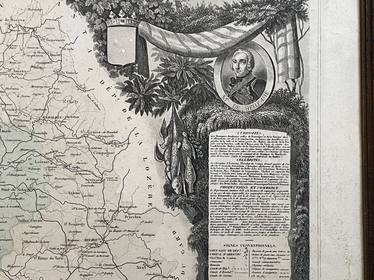 Framed Map Of Aveyron: Geographer Levasseur Published By Pélissier 1852-photo-3