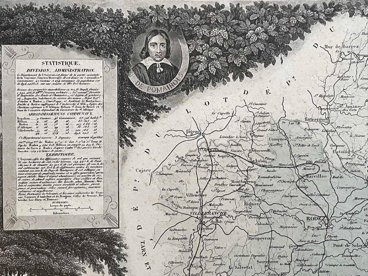 Framed Map Of Aveyron: Geographer Levasseur Published By Pélissier 1852-photo-4