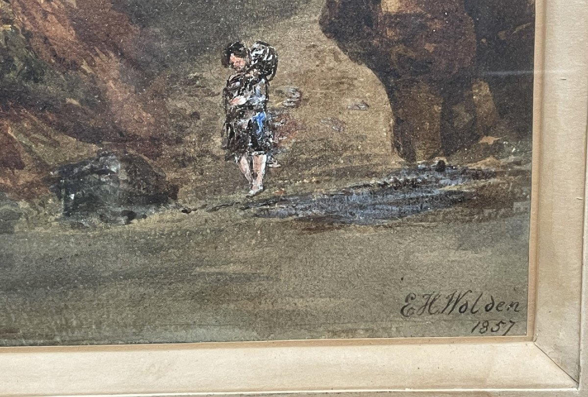 Bord de mer, falaise et arche : les pêcheurs par E. H. Wolden 1857-photo-2