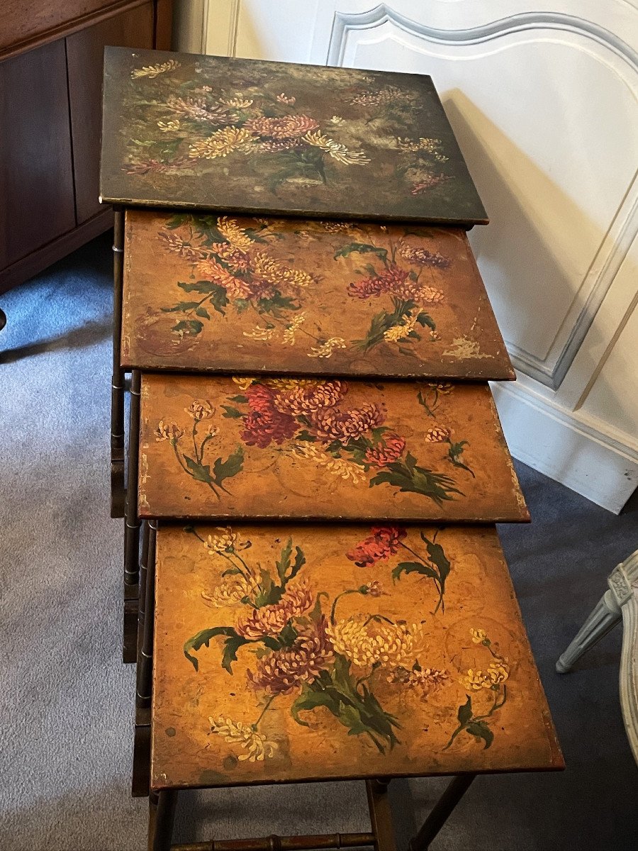 Set Of Four Nesting Tables With Floral Decoration Circa 1900-photo-2