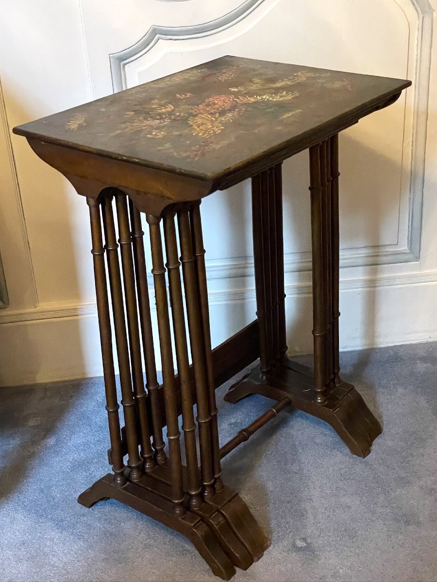 Set Of Four Nesting Tables With Floral Decoration Circa 1900-photo-4