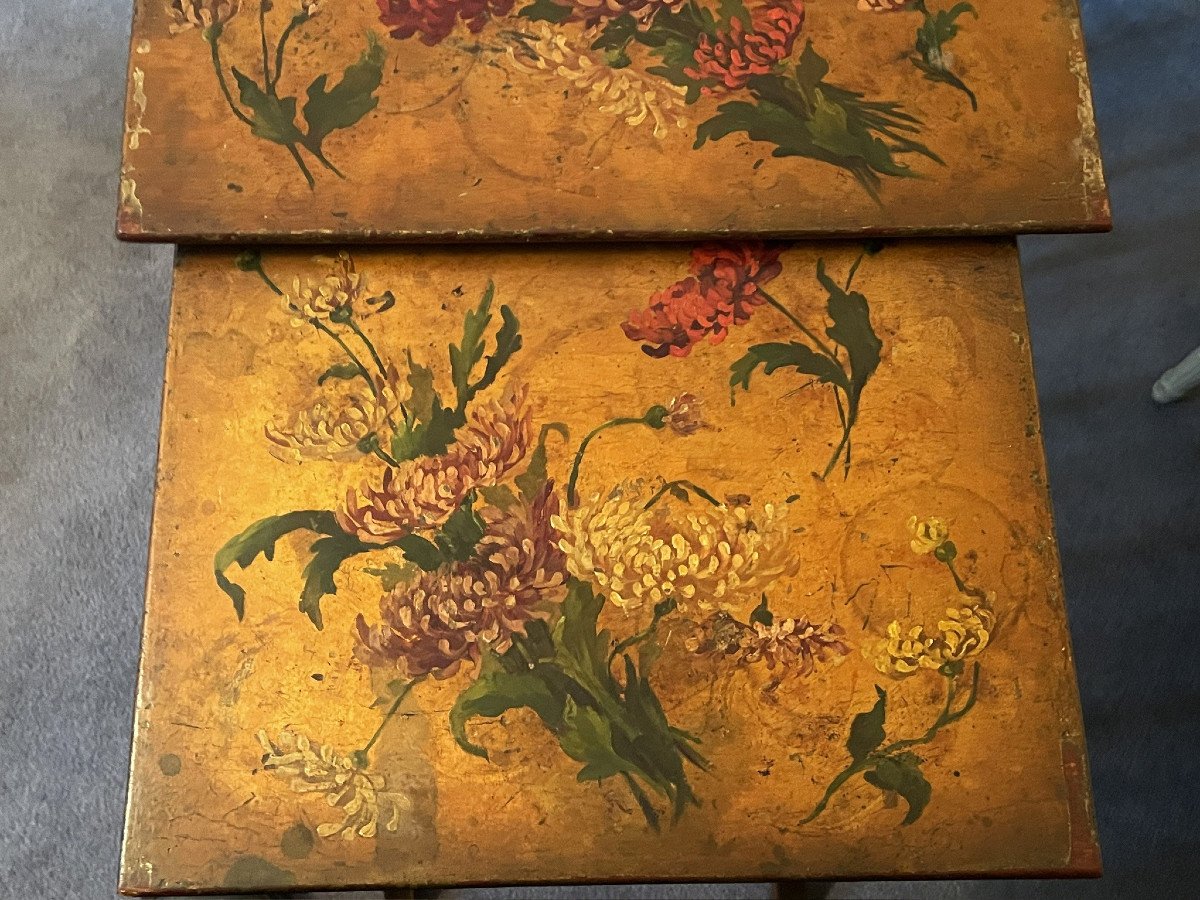 Set Of Four Nesting Tables With Floral Decoration Circa 1900-photo-5