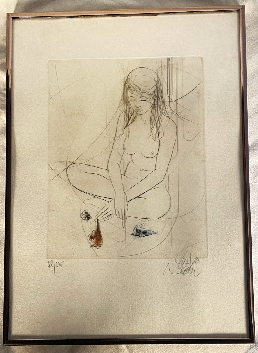 Volupté par Valadié, femme nue assise, gravure numérotée-photo-2