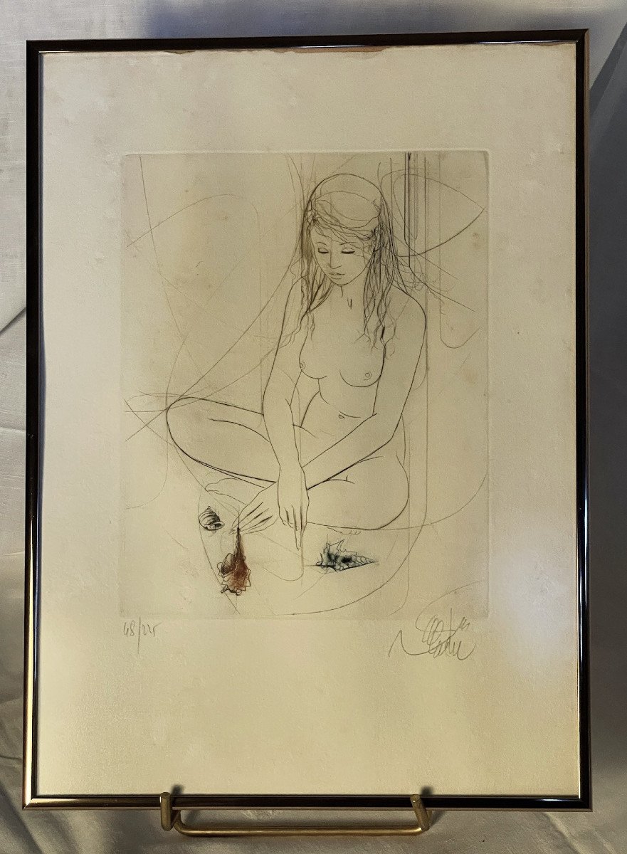 Volupté par Valadié, femme nue assise, gravure numérotée-photo-1