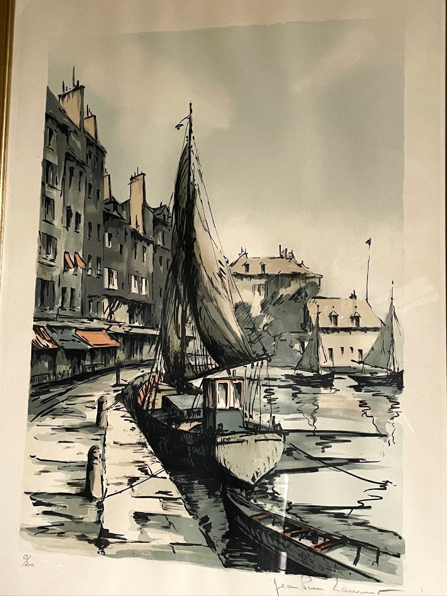 Honfleur, le port par JP Laurent grande lithographie numérotée-photo-3