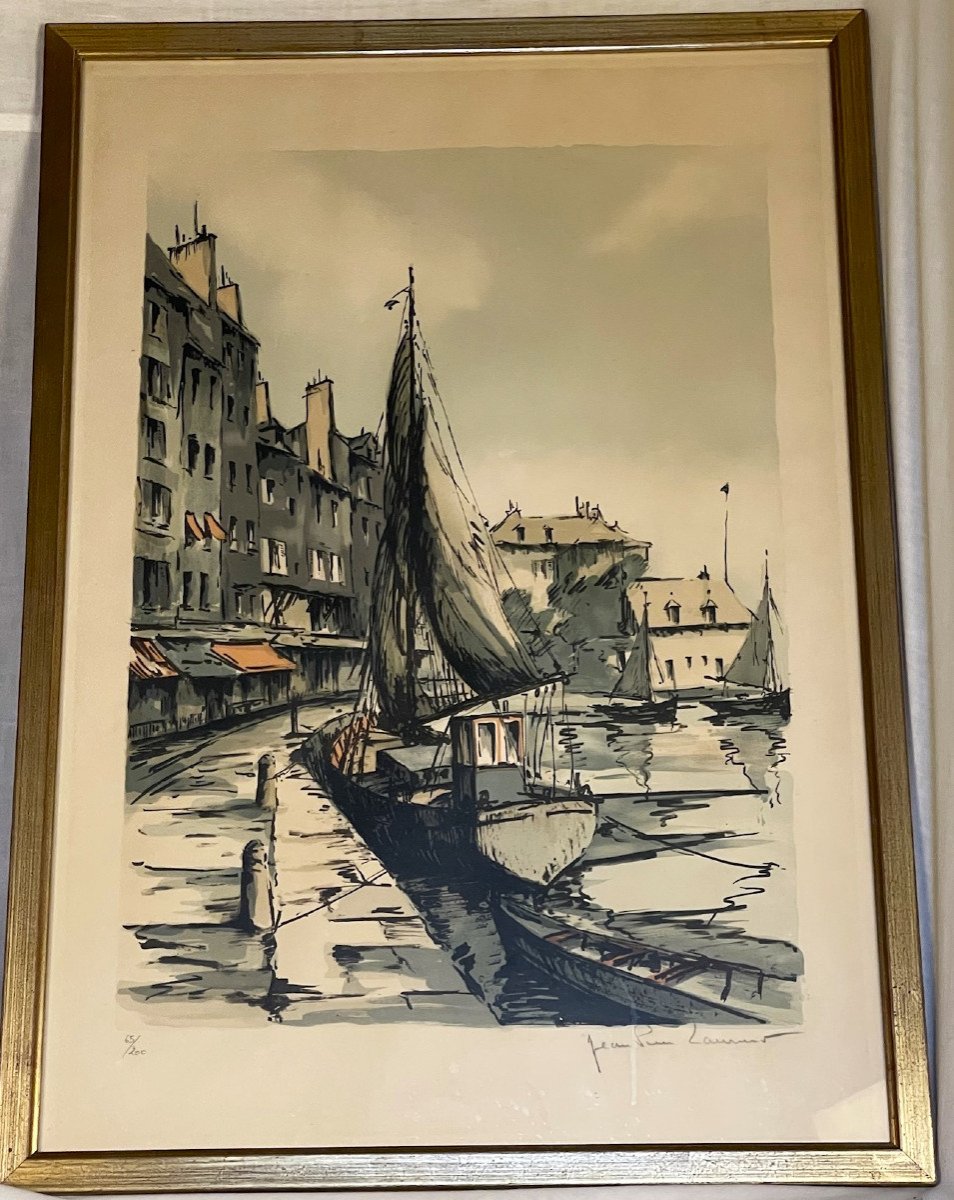 Honfleur, le port par JP Laurent grande lithographie numérotée-photo-1