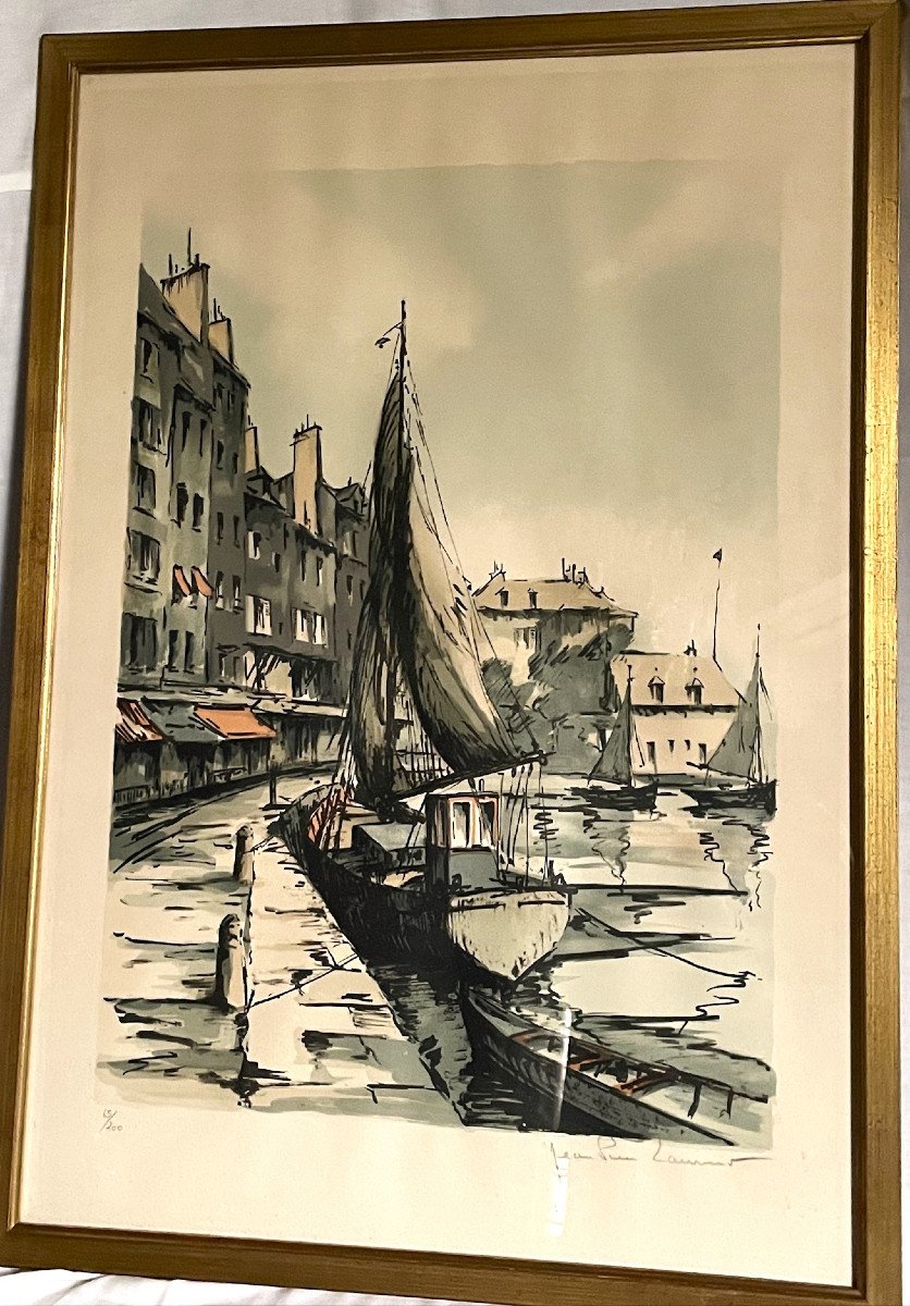 Honfleur, le port par JP Laurent grande lithographie numérotée-photo-2