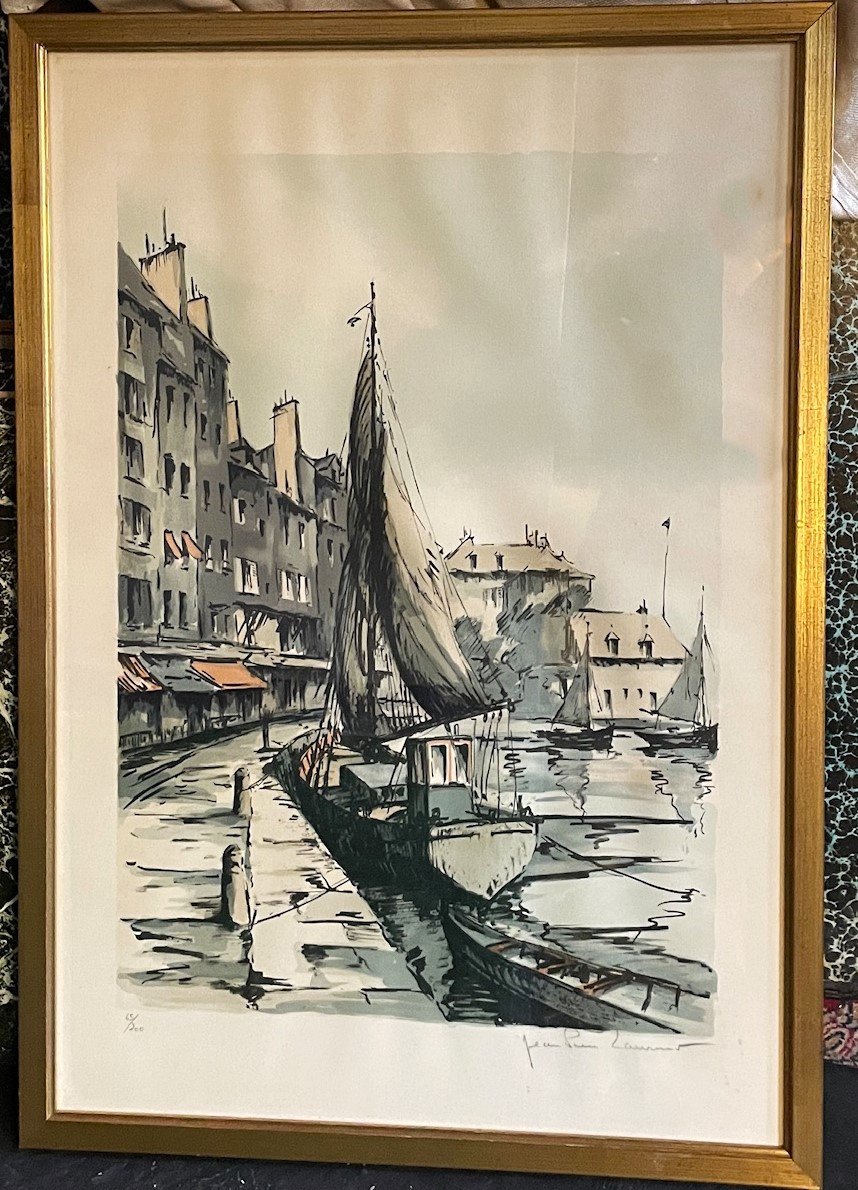 Honfleur, le port par JP Laurent grande lithographie numérotée