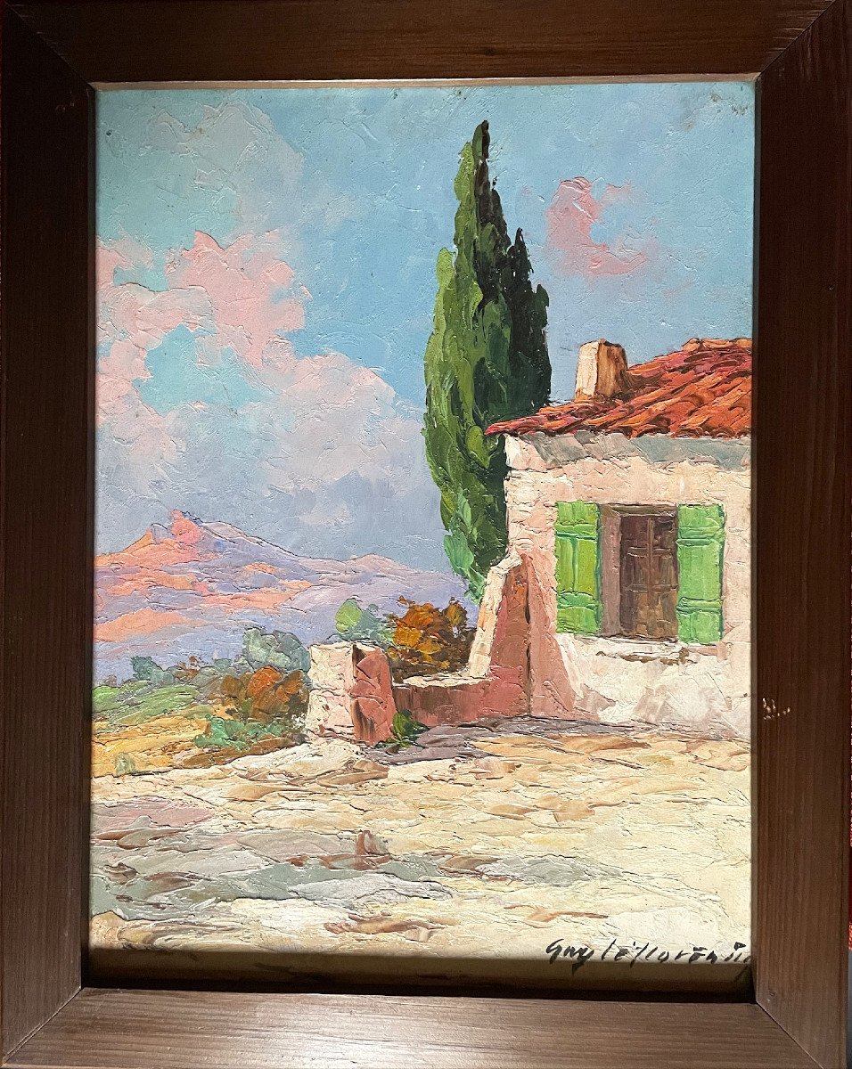 Paysage provençal, cyprès et cabanon isolé huile de Guy Le Florentin, Italie