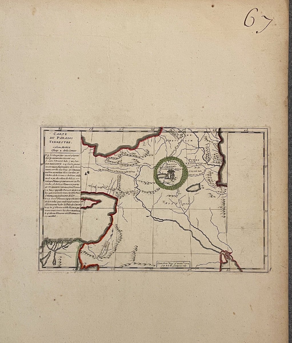 Map Of Paradise On Earth According To Moses, Early 18th Century-photo-2