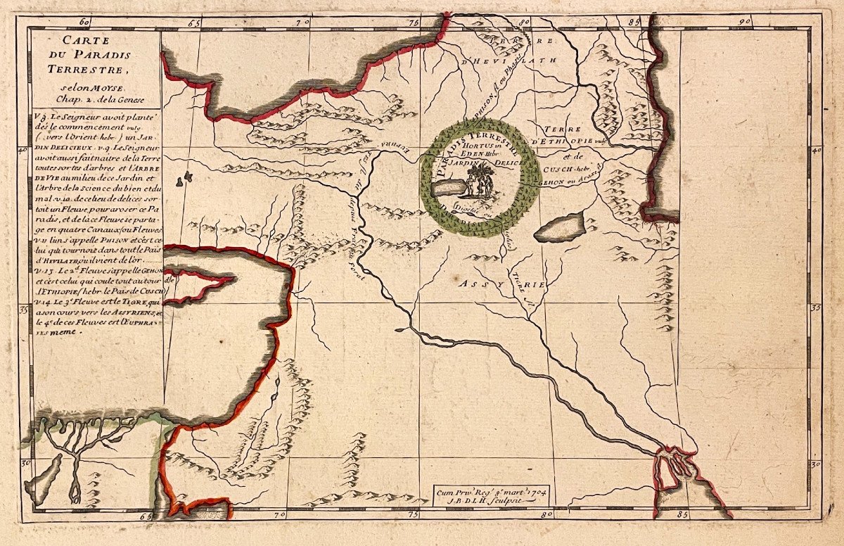 Map Of Paradise On Earth According To Moses, Early 18th Century