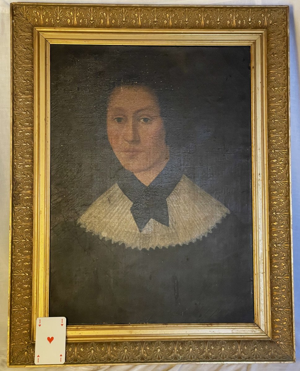 Portrait de jeune femme à la collerette blanche et ruban noir XIXème siècle