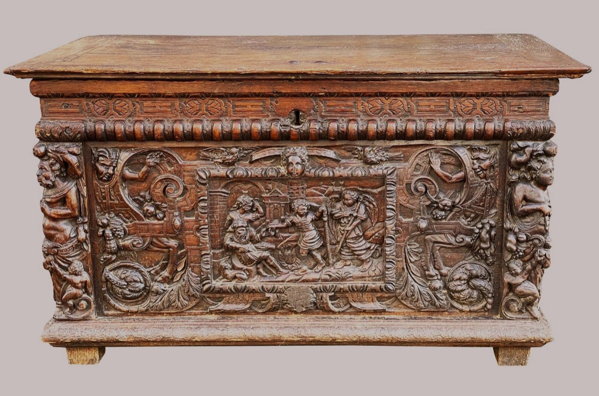 Ceremonial Or Wedding Chest In Carved Oak Normandy Late 16th Early 17th Century-photo-2