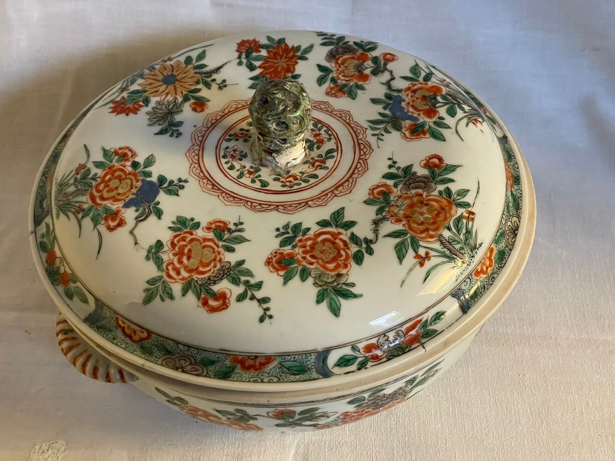 Polychrome Porcelain Soup Tureen Or Vegetable Dish China Famille Verte 17th Century-photo-2