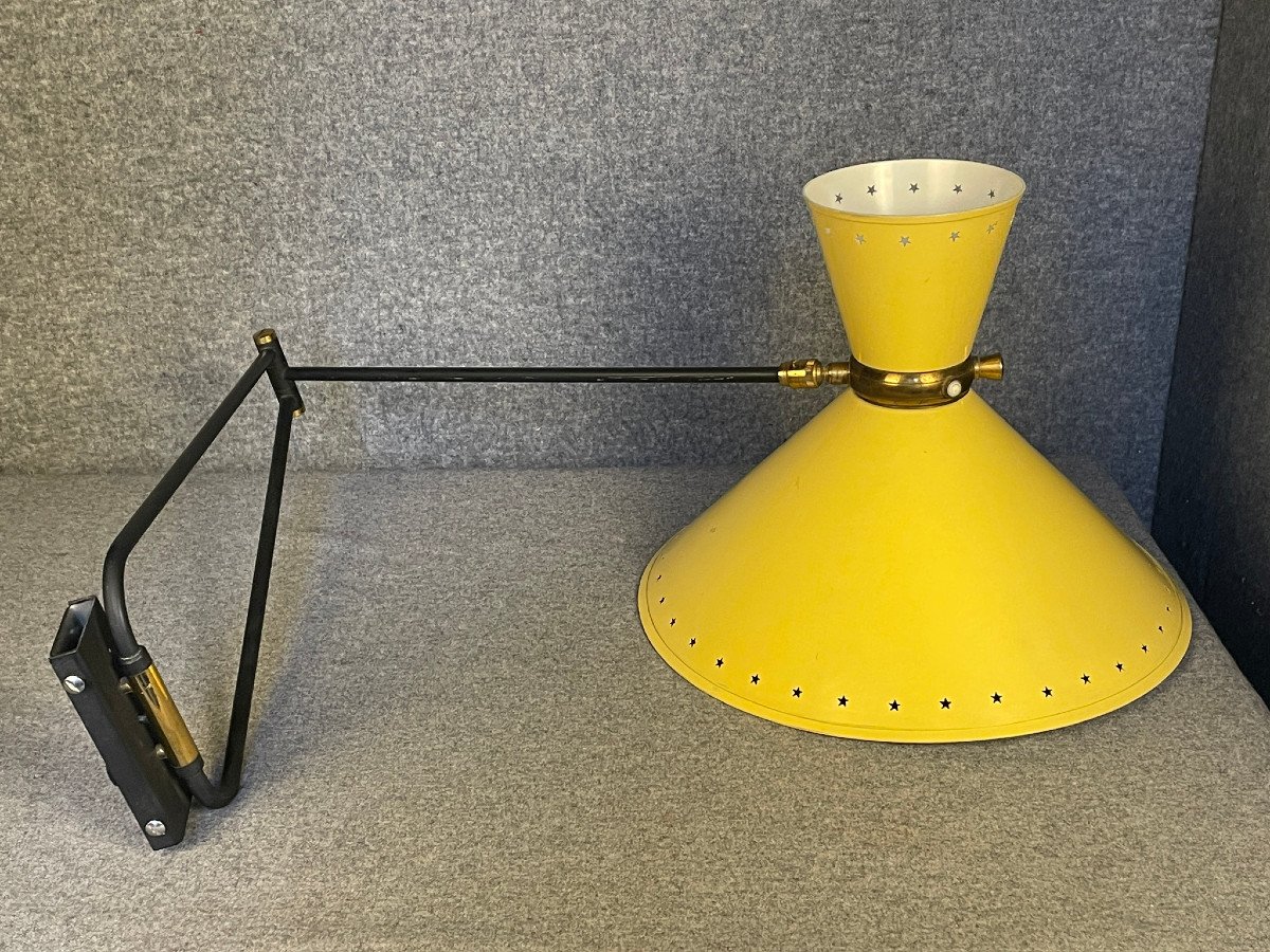 Wall Lamp, Diabolo Potence Lamp René Mathieu Lunel Sheet Metal Stars 20th Century Design