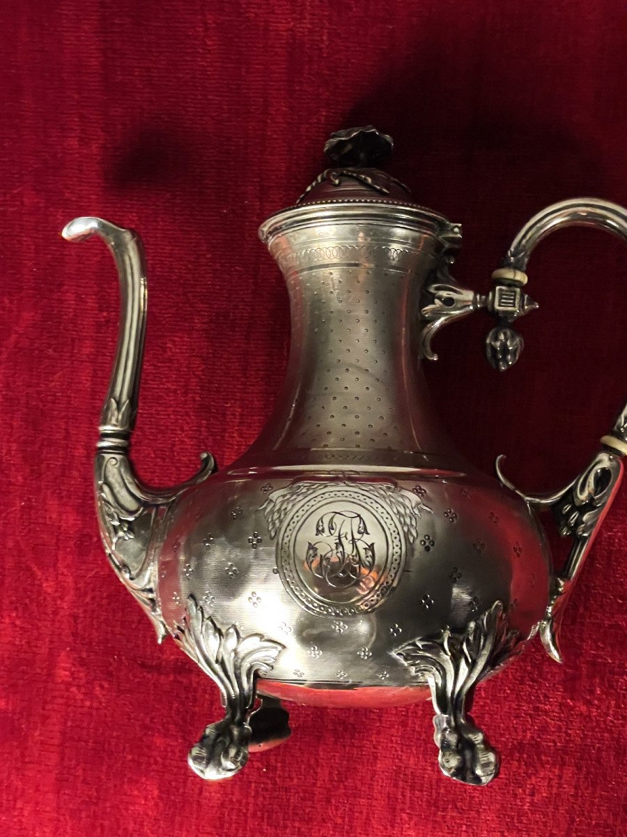 Large Teapot Or Jug In 19th Century Guilloché Silver-photo-2