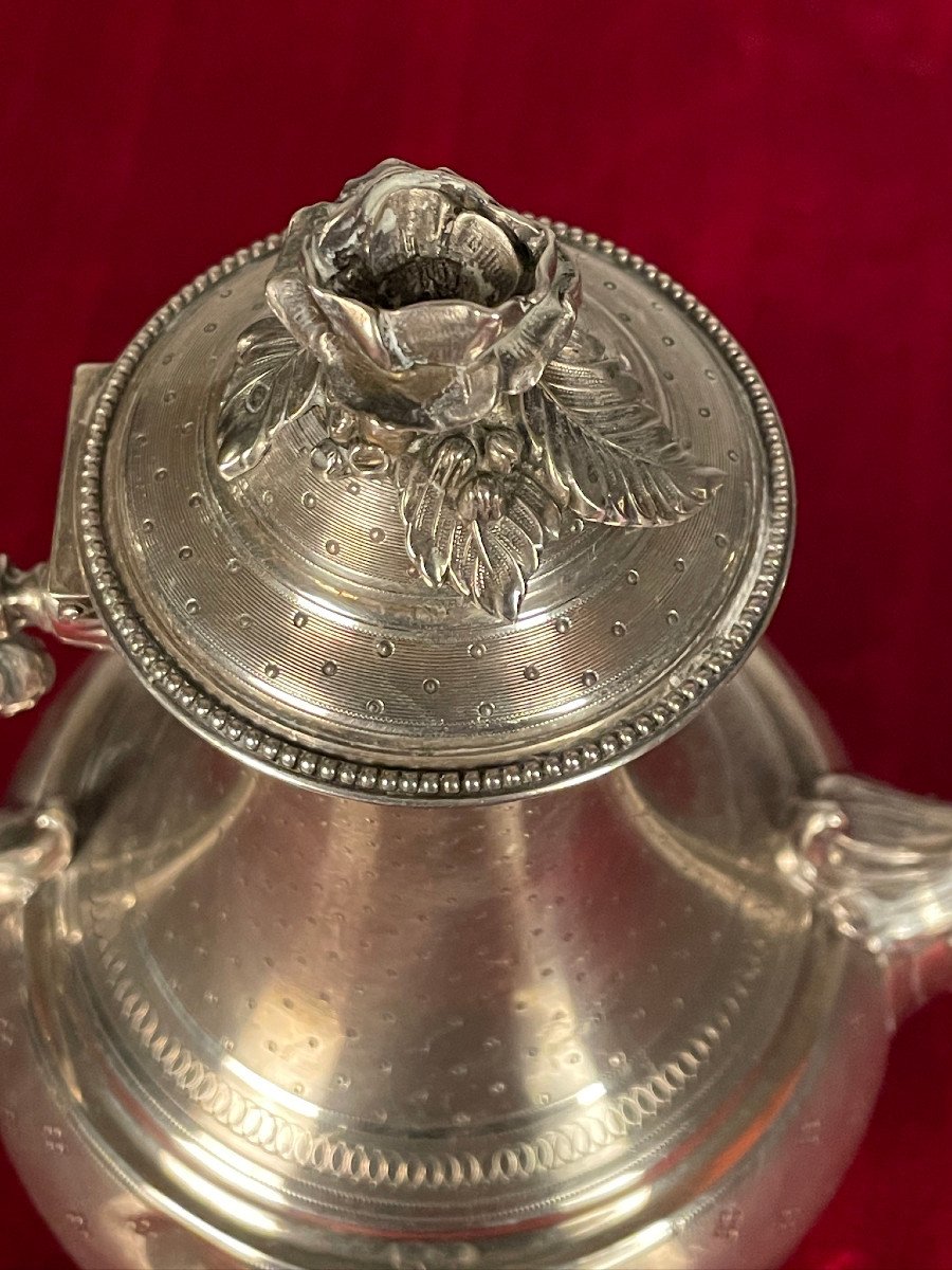 Large Teapot Or Jug In 19th Century Guilloché Silver-photo-5