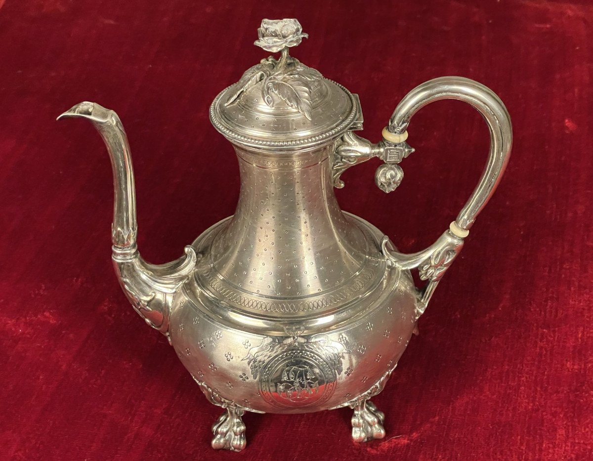 Large Teapot Or Jug In 19th Century Guilloché Silver-photo-7