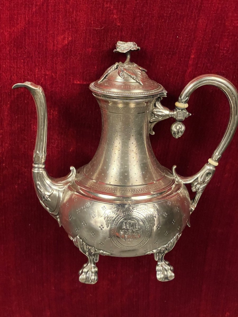 Large Teapot Or Jug In 19th Century Guilloché Silver